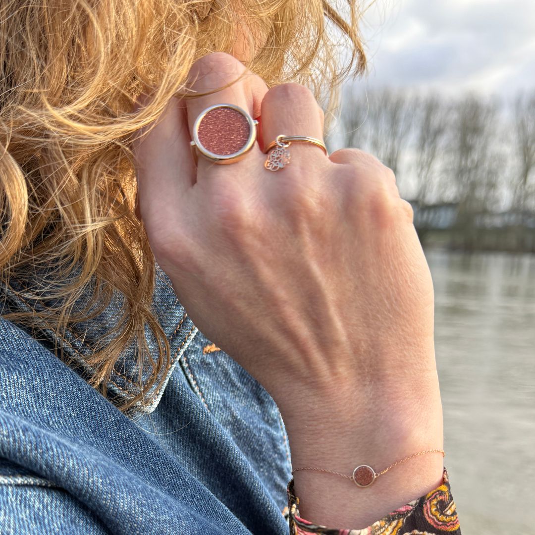 bague monogram double circle, or rose, t 54