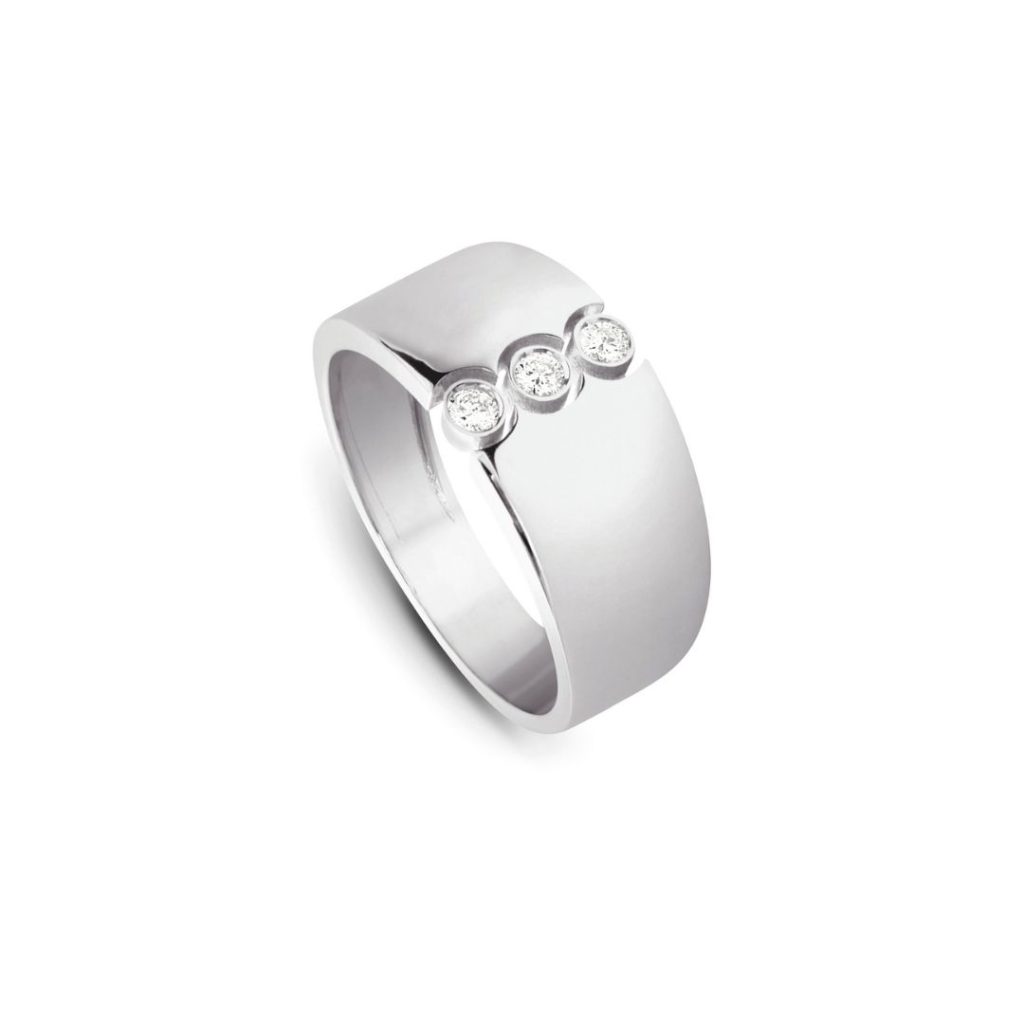 bague 3 diamants clos, or blanc, t 54