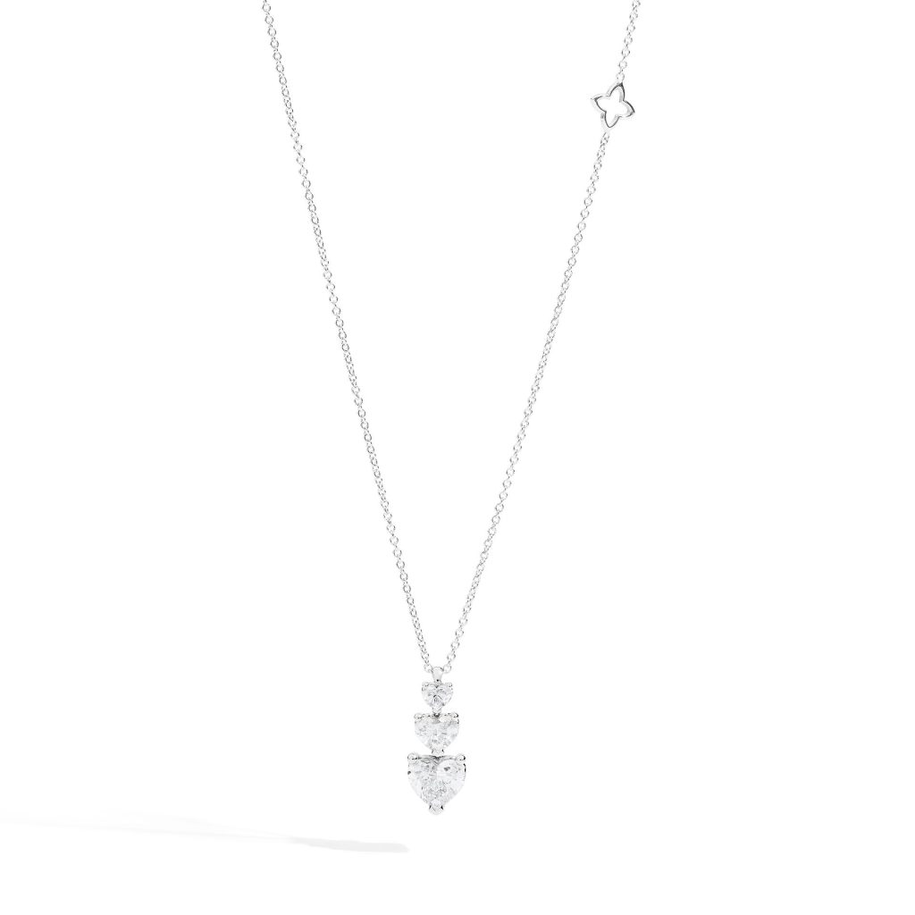 collier anniversary love 3 diamants, or blanc