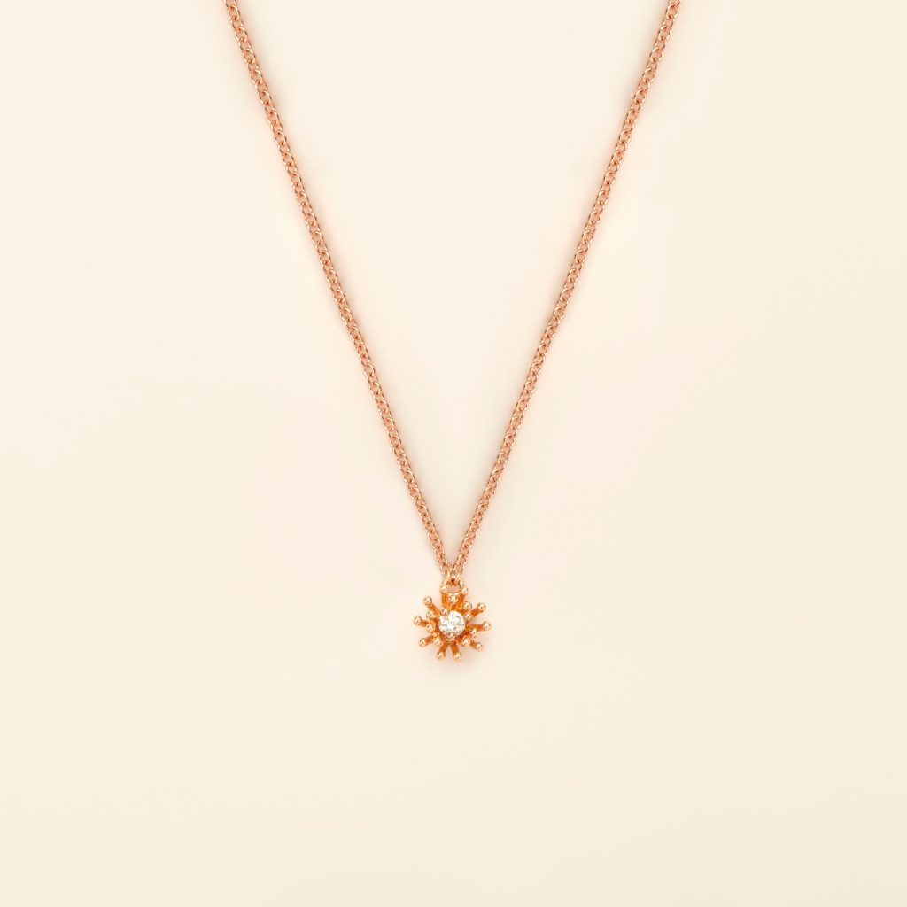 collier le petit cactus vanille diamant, or rose