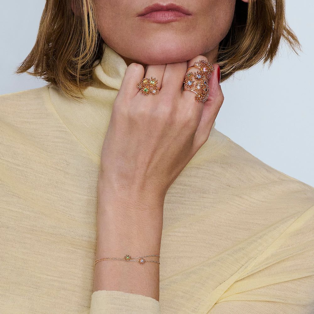 bague le petit cactus vert 5 motifs, or rose, t 54