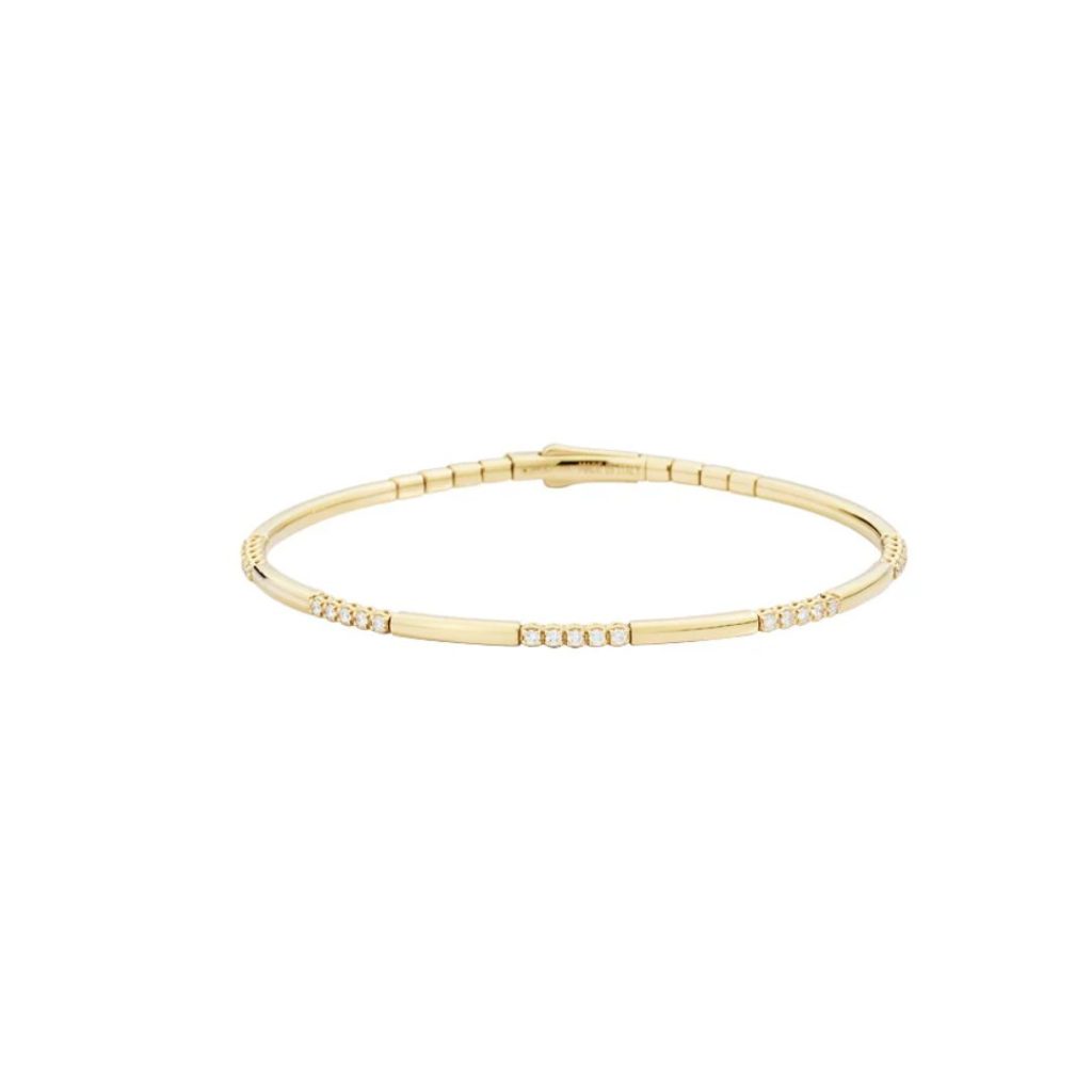bracelet anniversary semi rigide motifs 5 diamants, or jaune