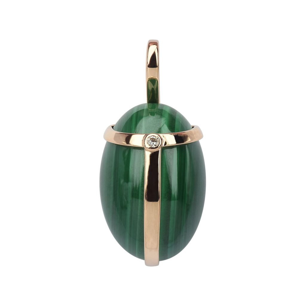 pendentif kherpi, malachite et diamant, or rose