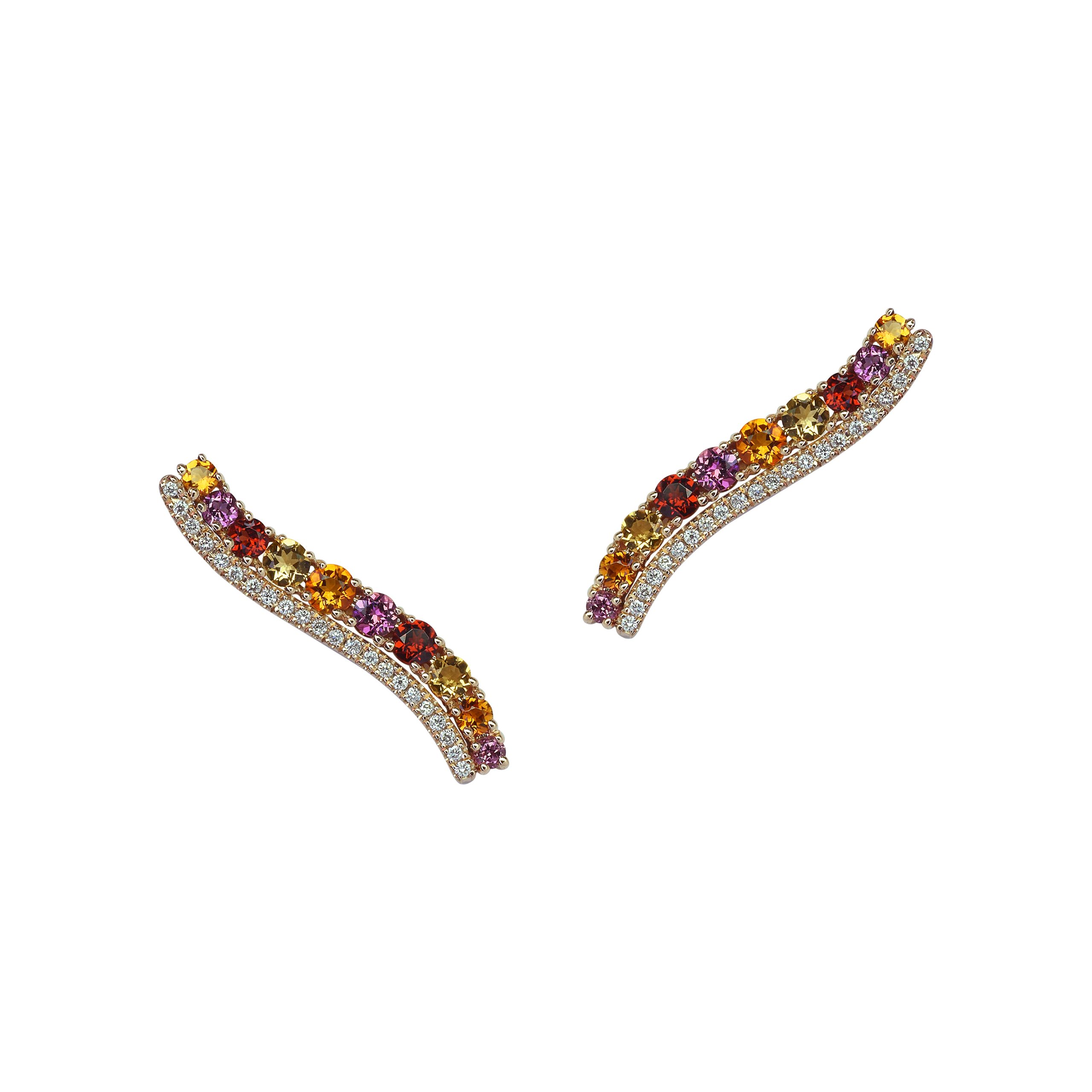 boucles d'oreilles ardèche multi pierres de couleur et diamants, or rose