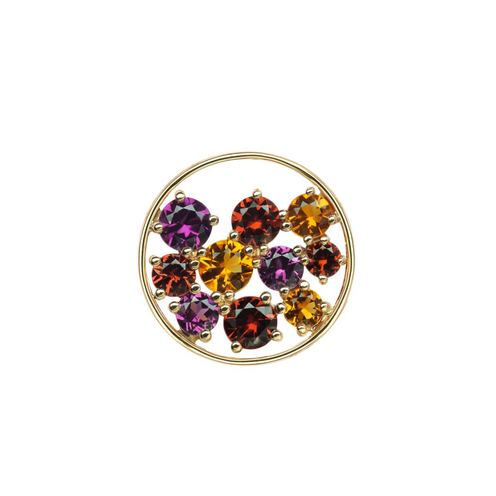 pendentif sac de billes, multipierres fines, or rose