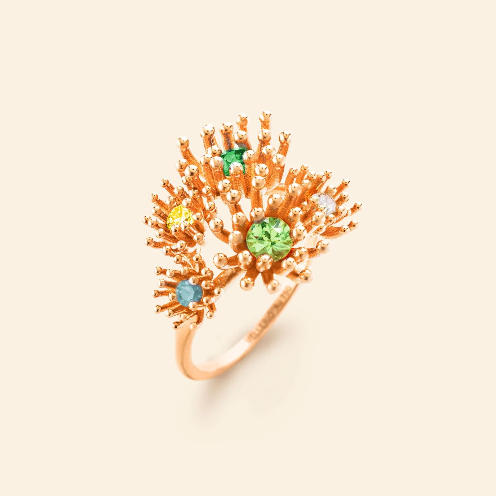 bague le petit cactus vert 5 motifs, or rose, t 54