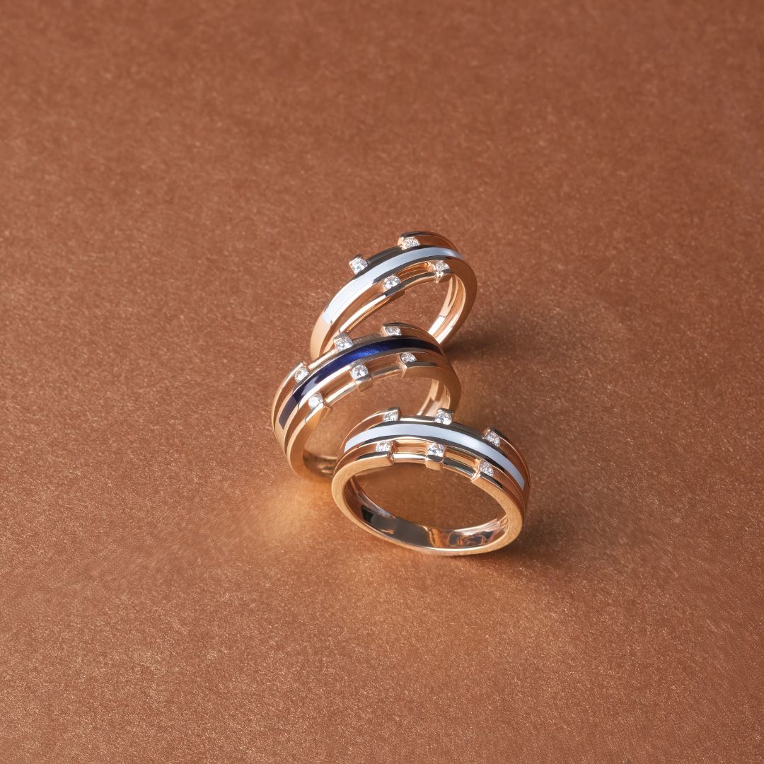 bague fil blanc nacré, 2 fils diamants, or rose, t 54