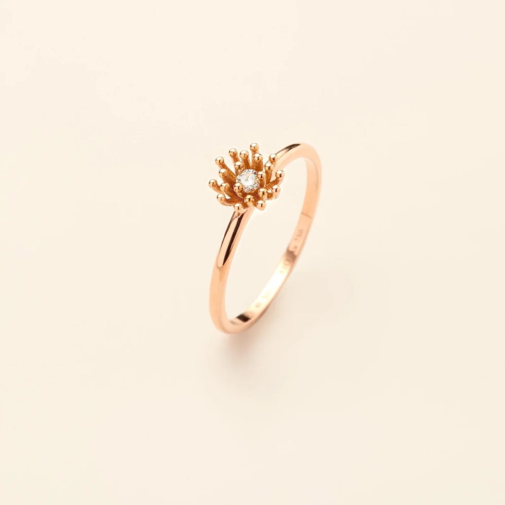 bague le petit cactus vanille diamant pm, or rose, t 52