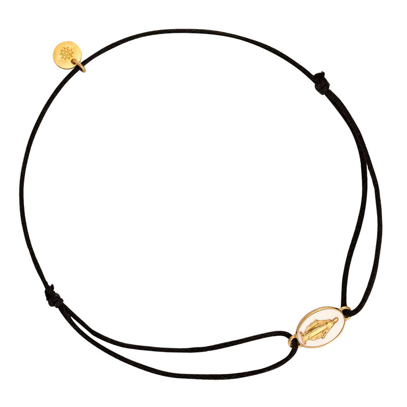 bracelet cordon médaille miraculeuse ivoire, or jaune