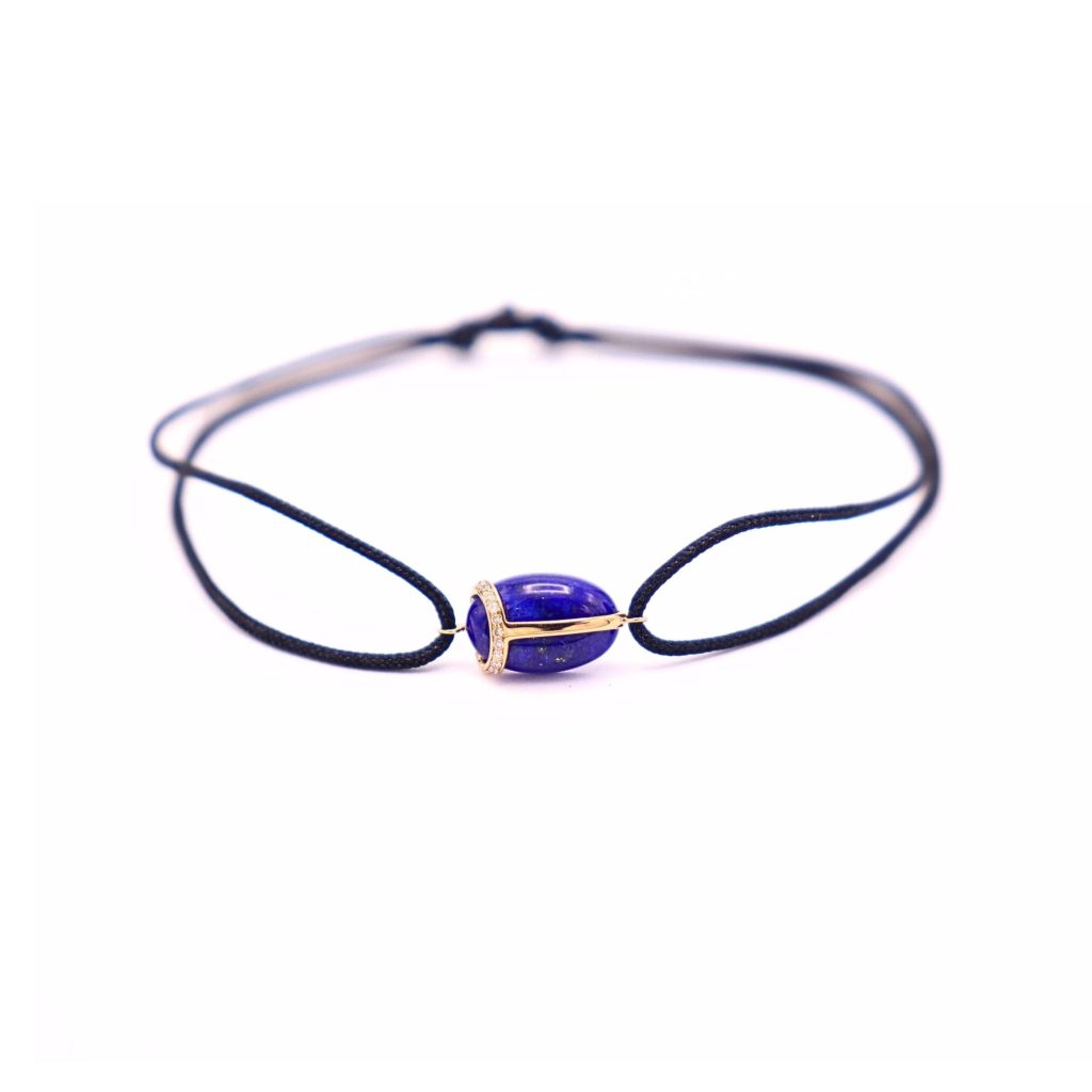 bracelet kherpi sur cordon, lapis et diamants, or rose