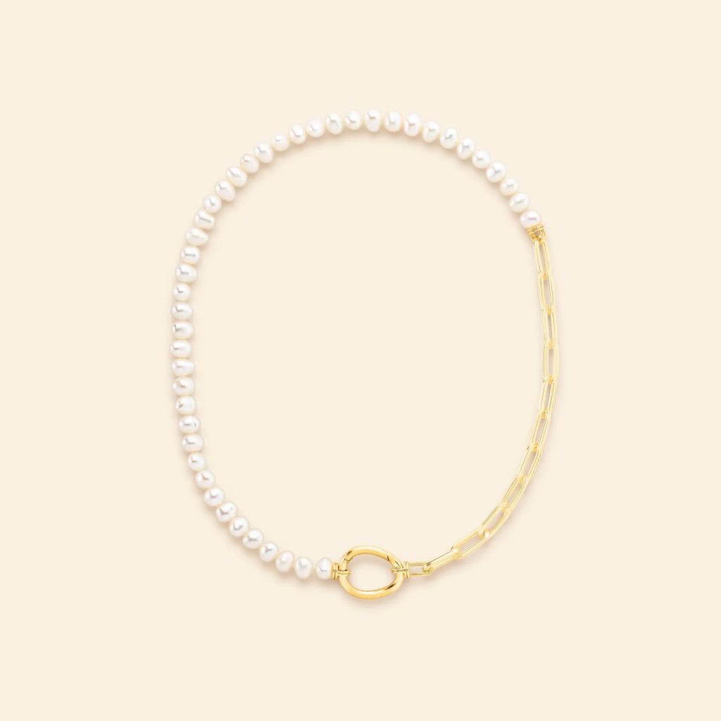 collier lien perles et chaîne or jaune