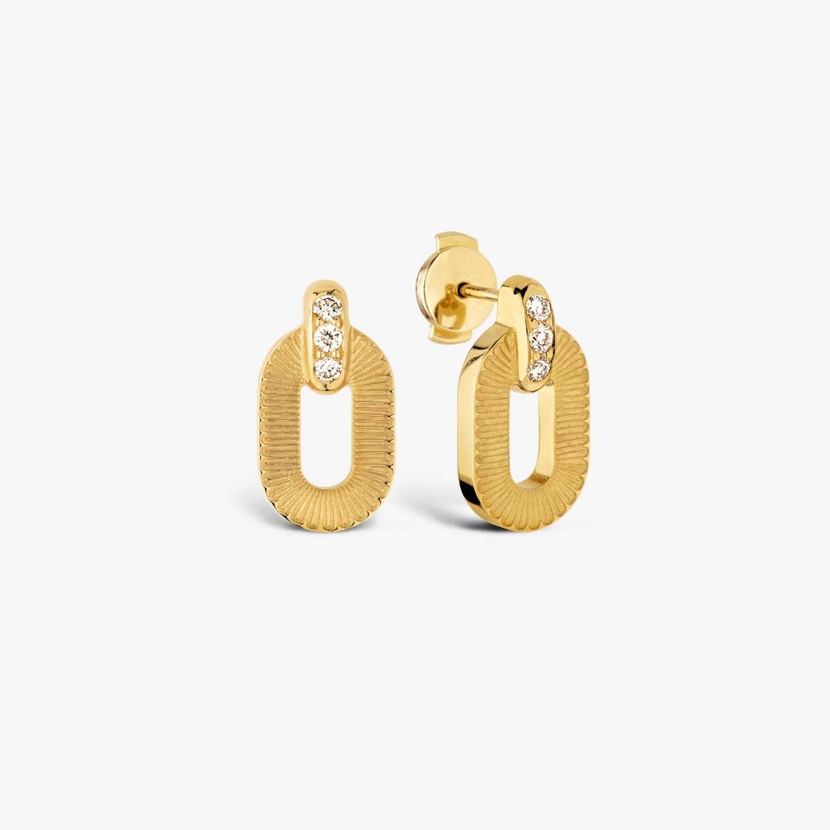 boucles d'oreilles ruban, diamants, or jaune strié