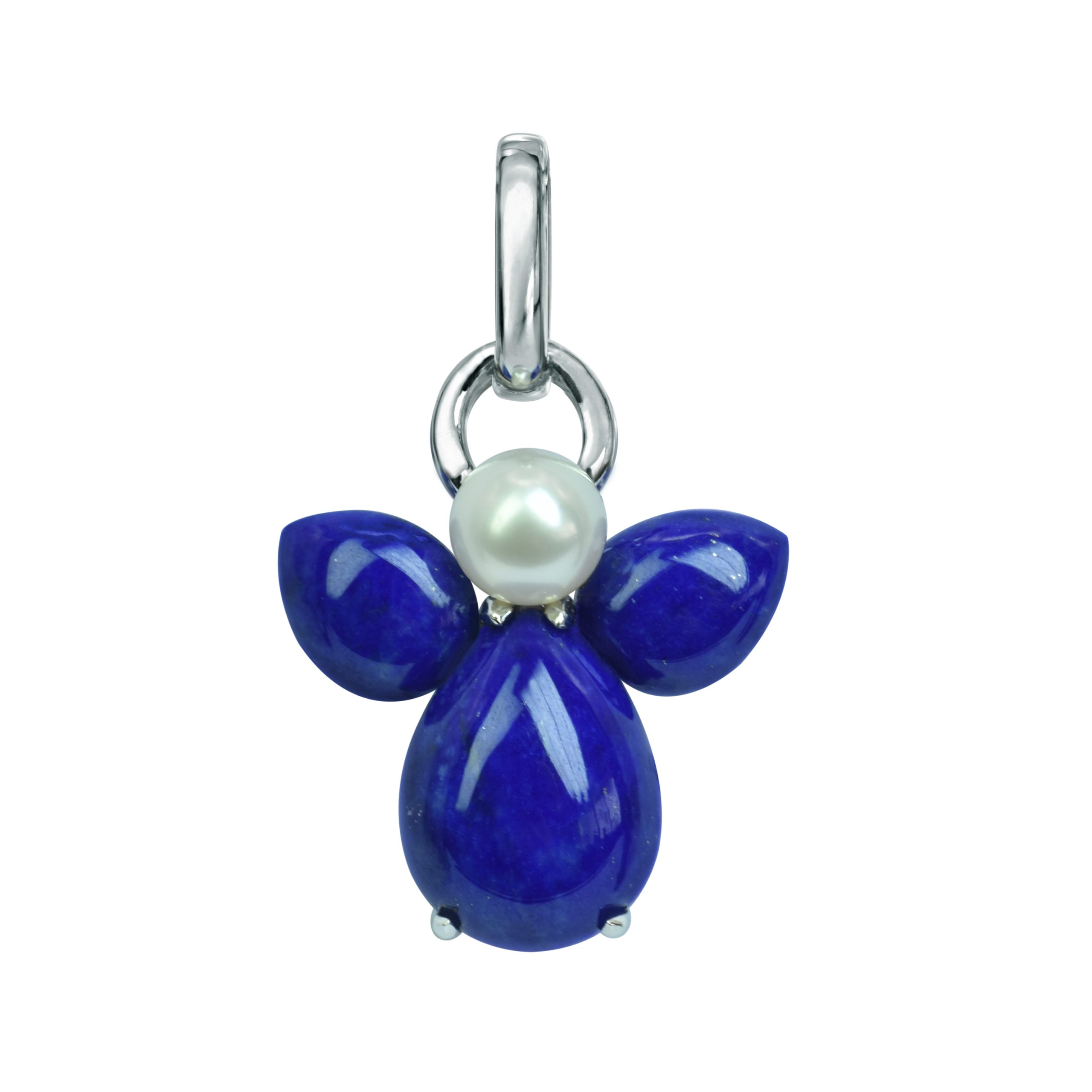 pendentif ange, lapis lazuli et perle blanche, or blanc