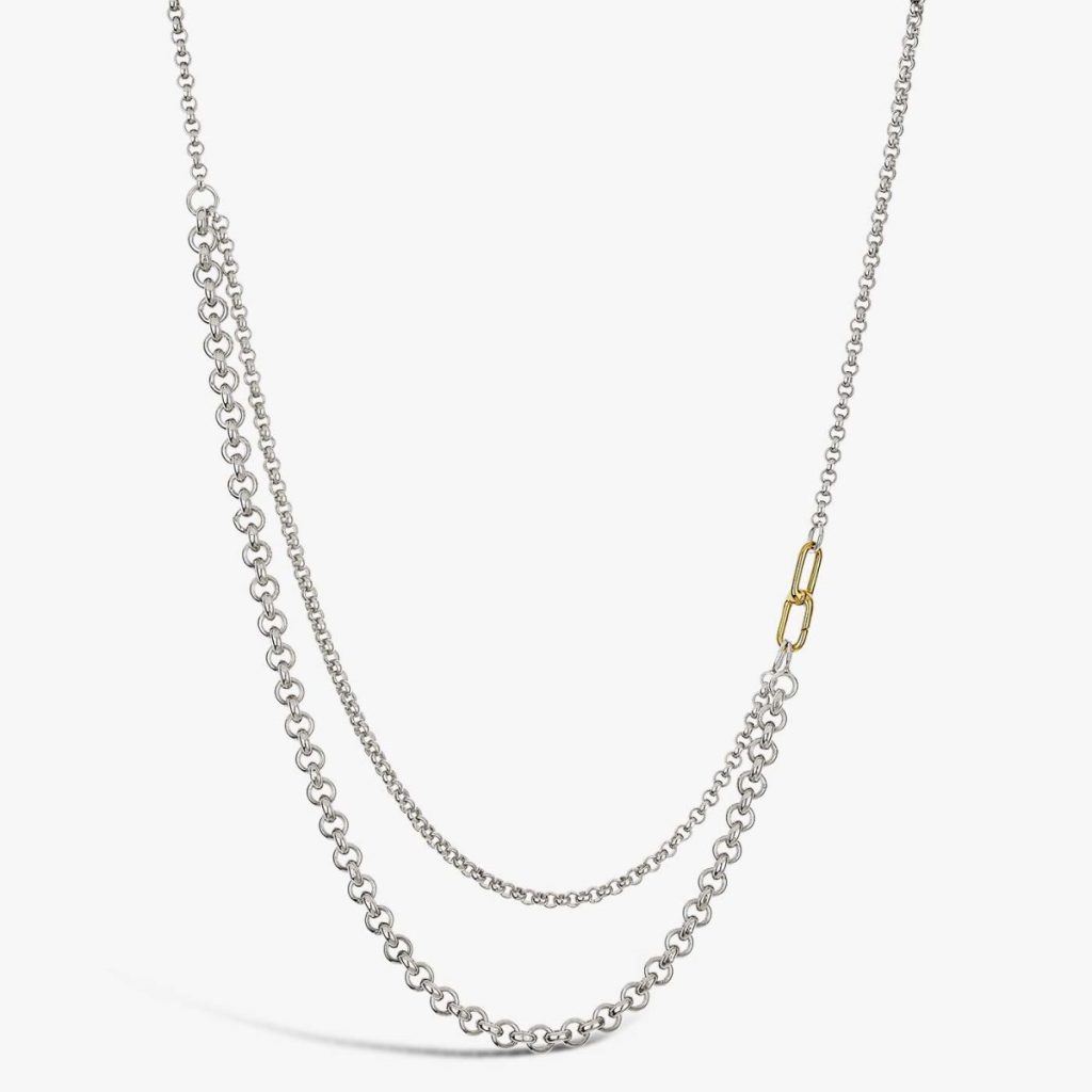 collier maxima 2 rangs argent et motif or jaune