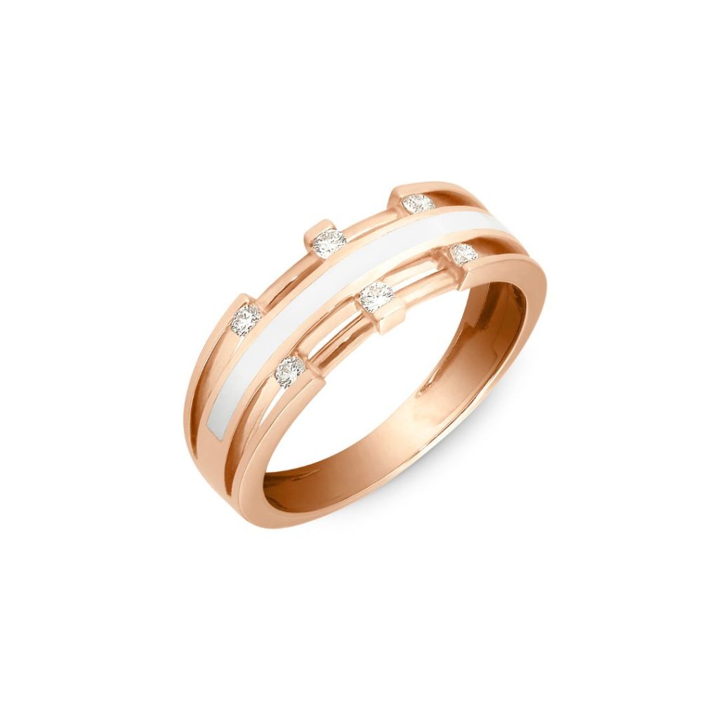 bague fil blanc nacré, 2 fils diamants, or rose, t 54