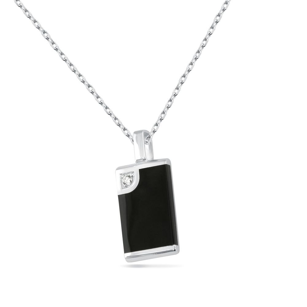 pendentif plaque résine noir, diamant, or blanc