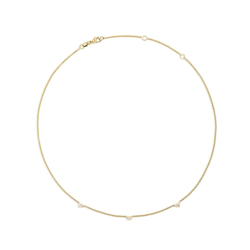 collier anniversary glam, 3 diamants coeurs, or jaune