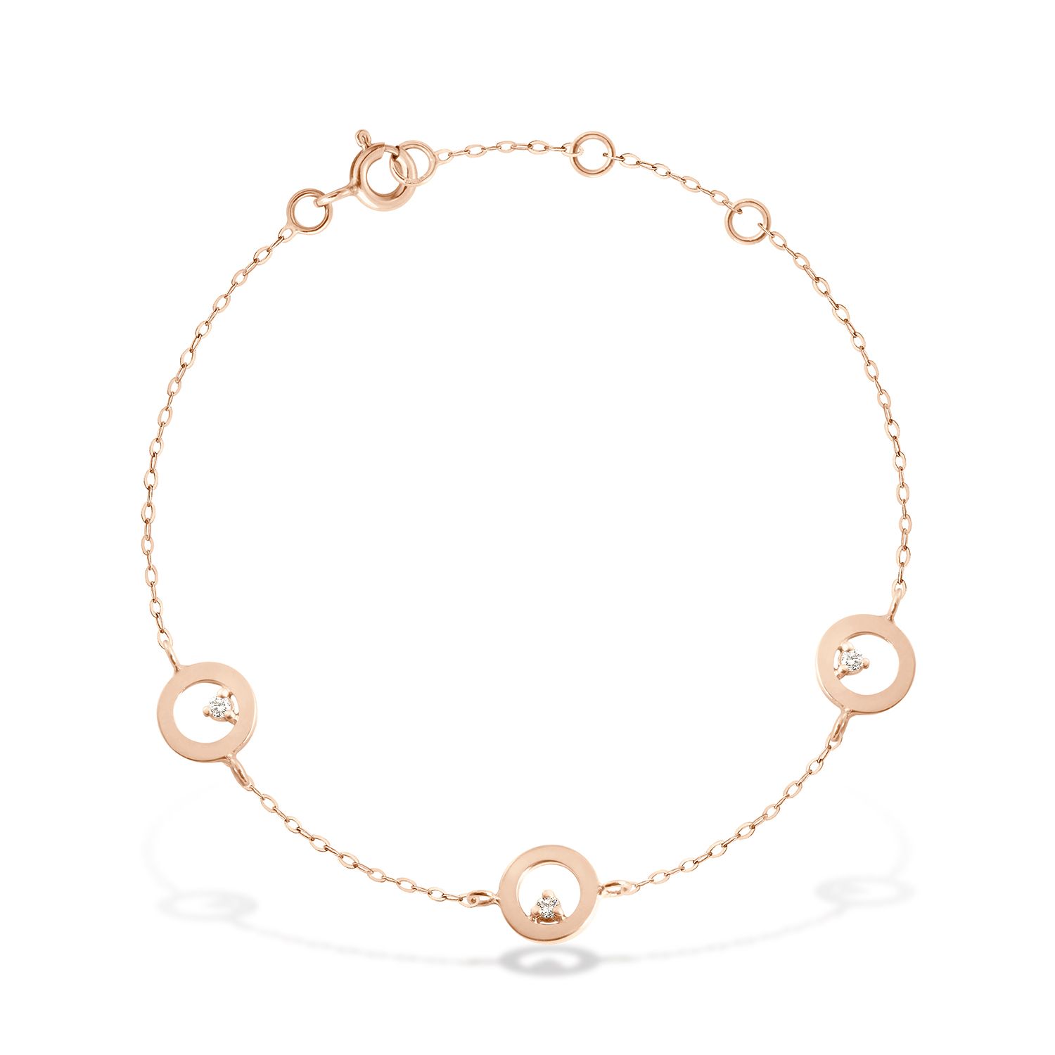 bracelet 3 motifs cercles diamants, or rose