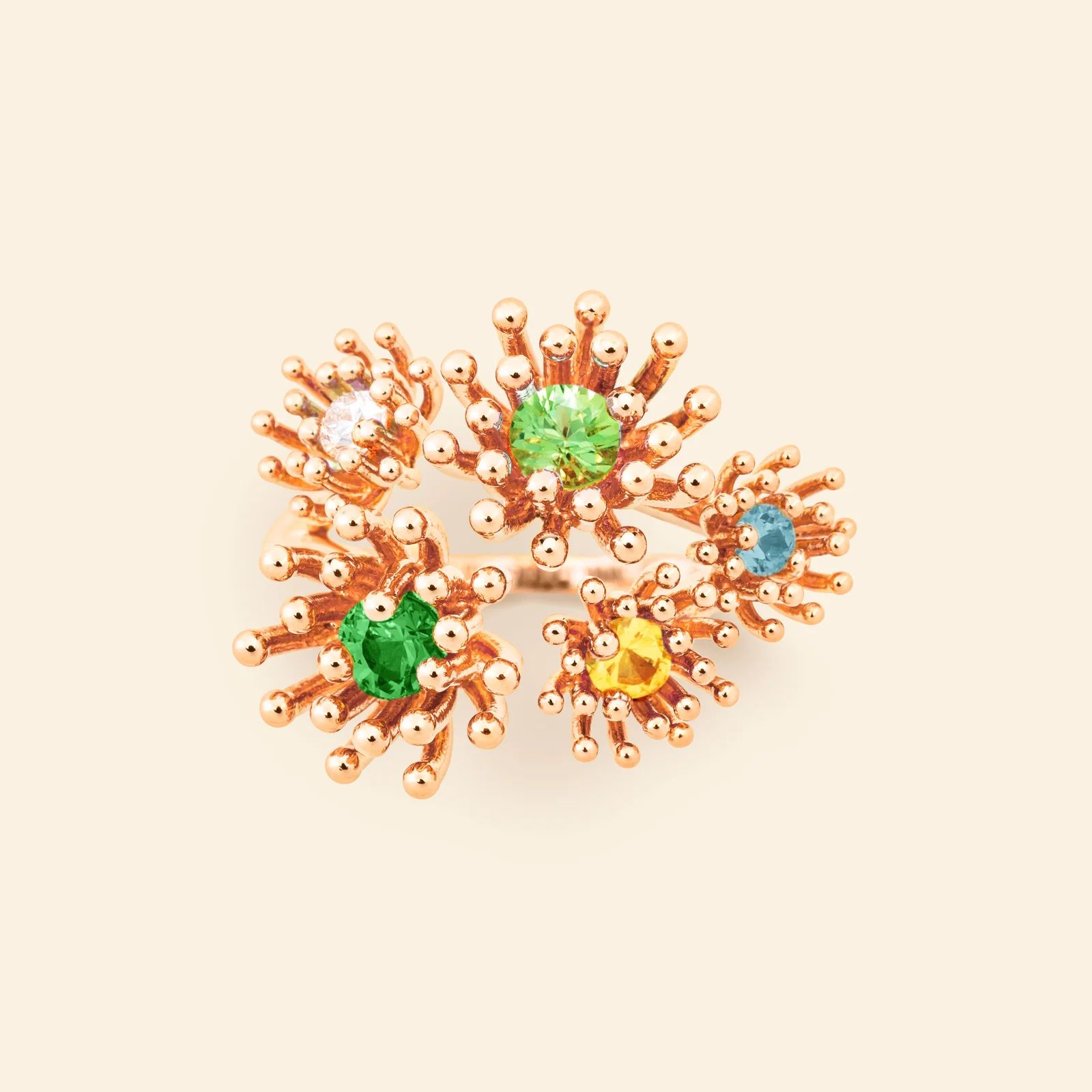 bague le petit cactus vert 5 motifs, or rose, t 54