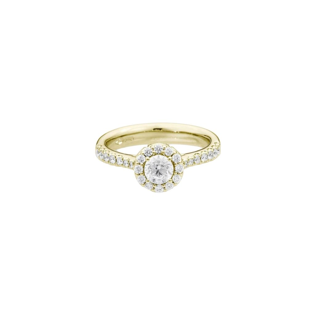 solitaire anniversary halo, diamants, or jaune