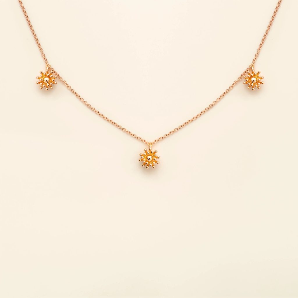 collier le petit cactus vanille 3 motifs, or rose