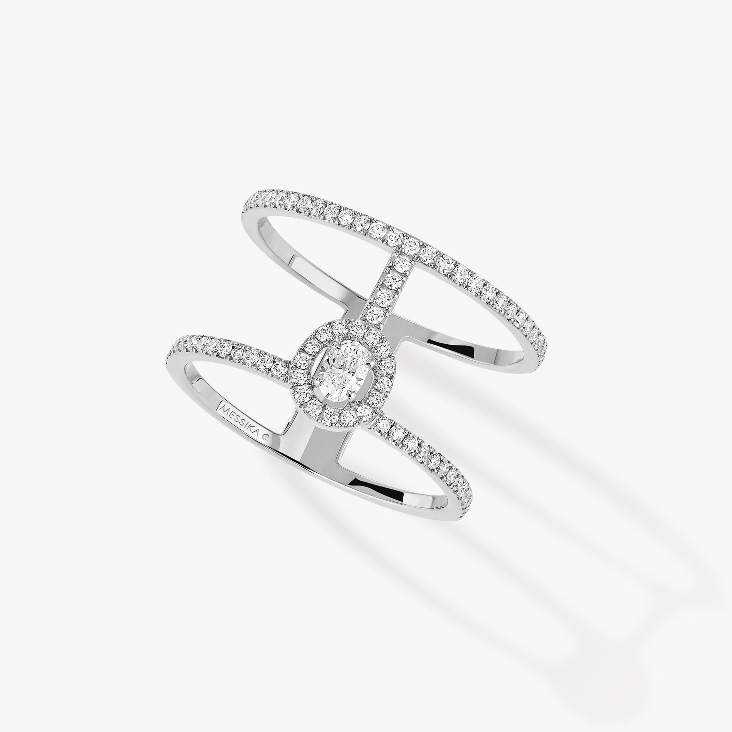 bague glam'azone, 2 rangs pavés diamants, or blanc, t 55