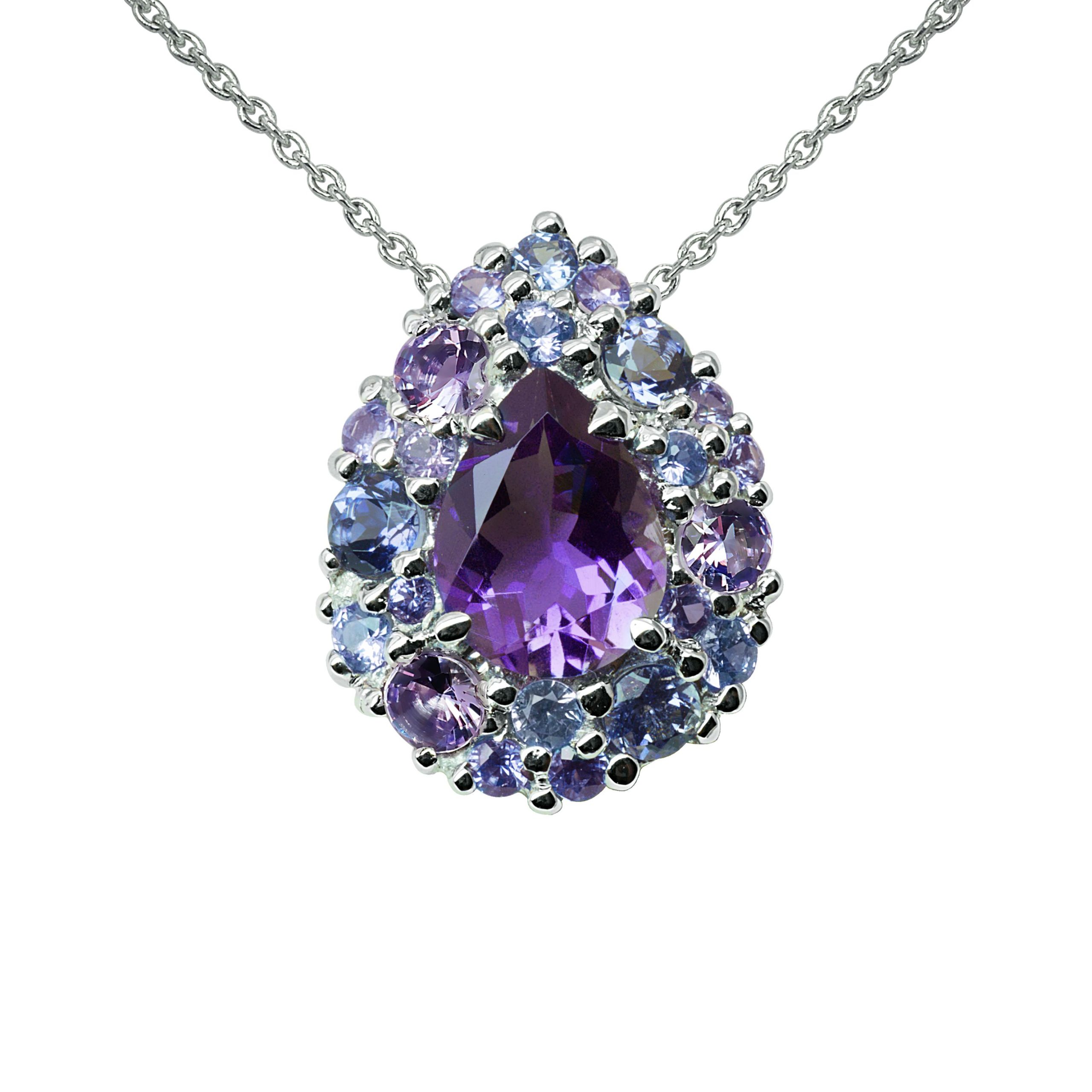 collier améthystes, iolites et saphirs violets, or blanc