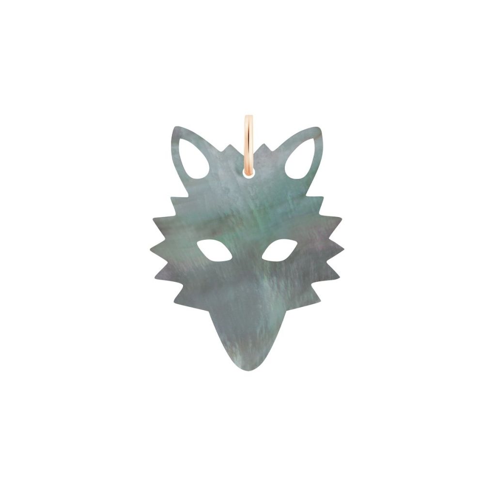charm wolf nacre noire, or rose