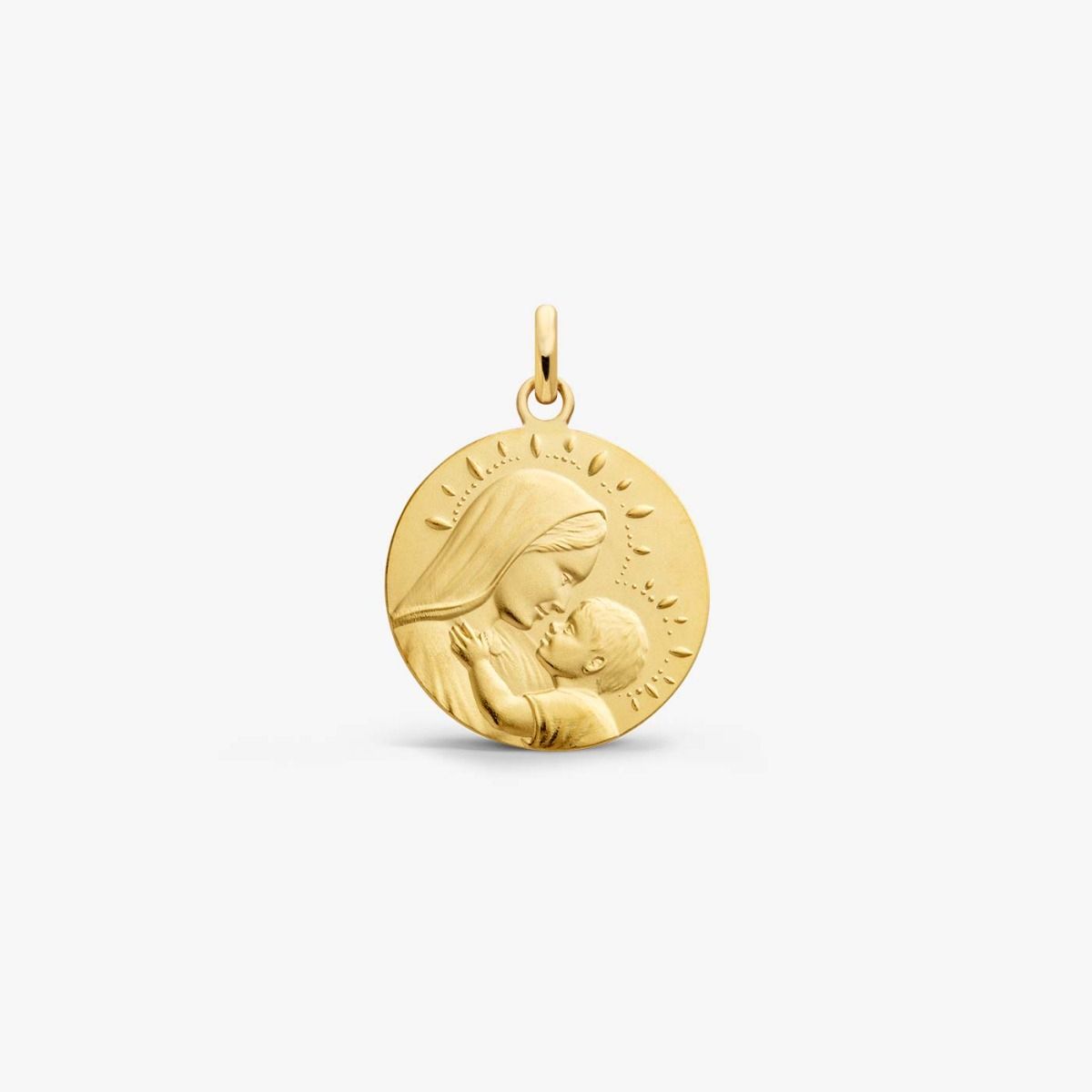 médaille vierge à l'enfant perlée, or jaune
