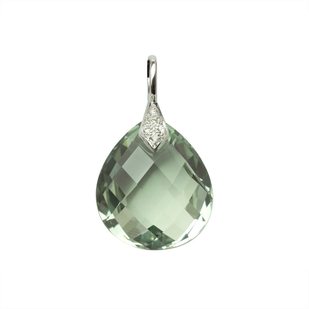 pendentif quartz vert et diamants, or blanc