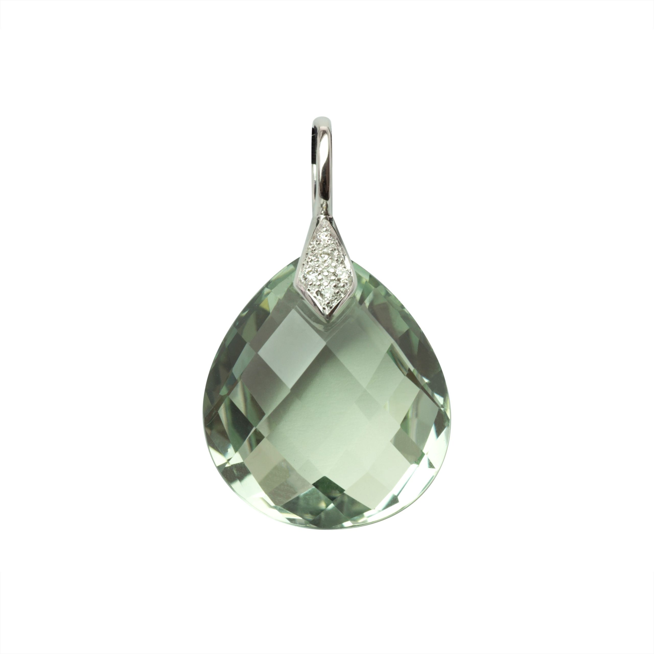 pendentif quartz vert et diamants, or blanc