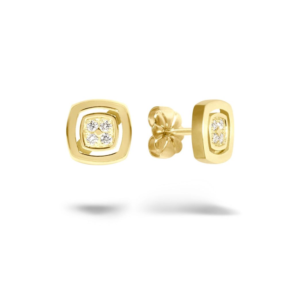 boucles d'oreilles losange, 4 diamants, or jaune