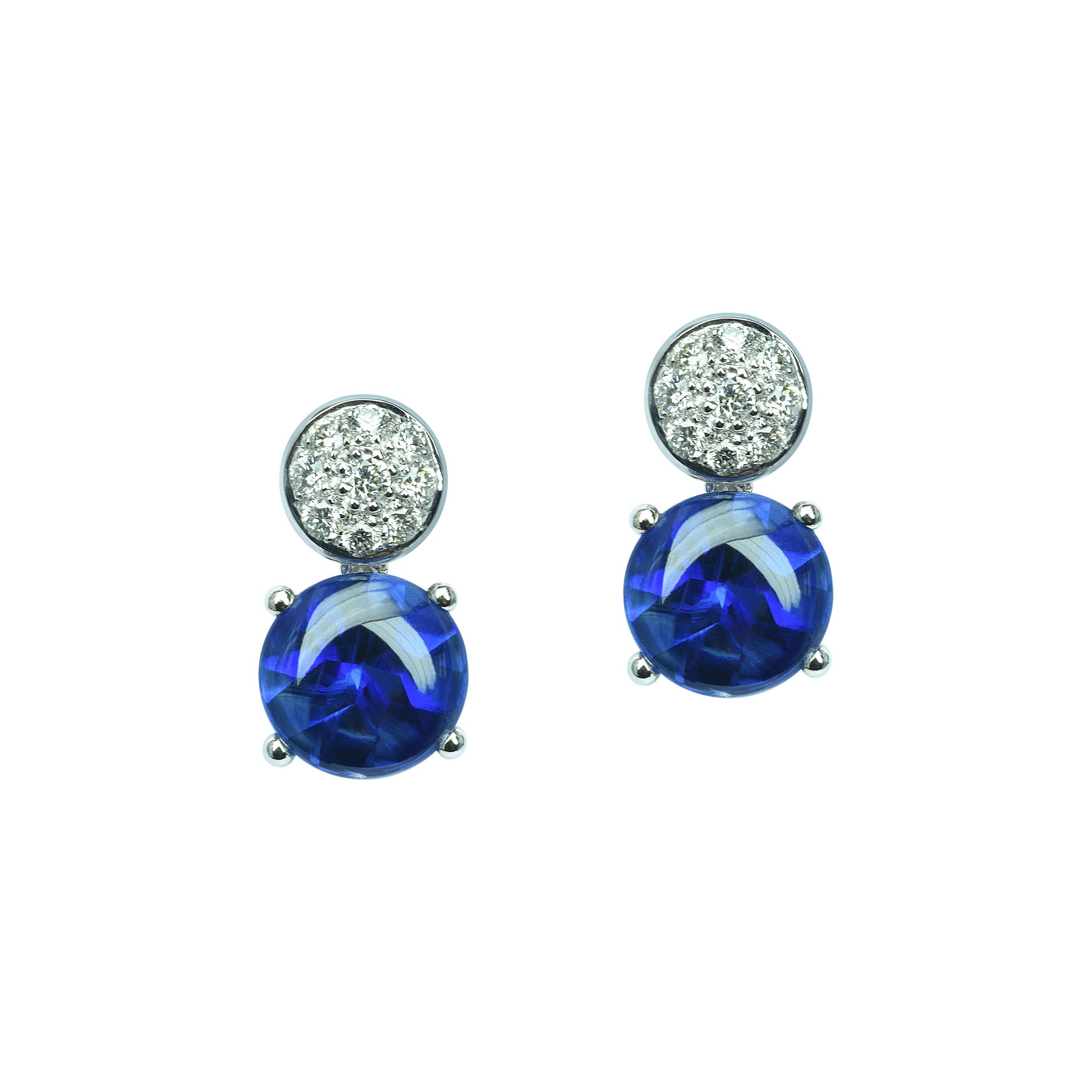 boucles d'oreilles motifs ronds diamants et cyanite, or blanc