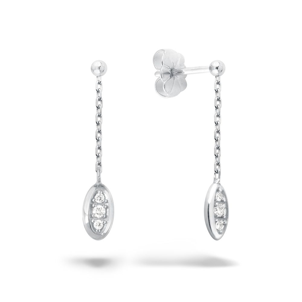 boucles d'oreilles pendantes, pavées diamants, or blanc