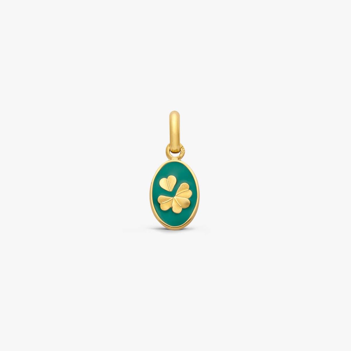 médaille trèfle laqué vert émeraude, or jaune