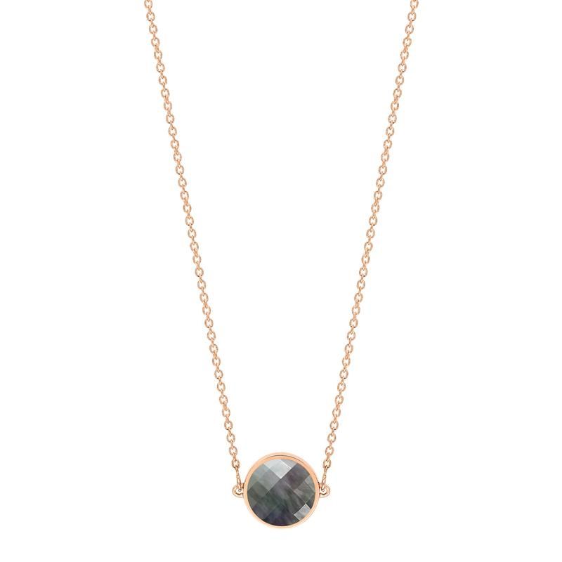collier mini ever nacre noire facettée, or rose