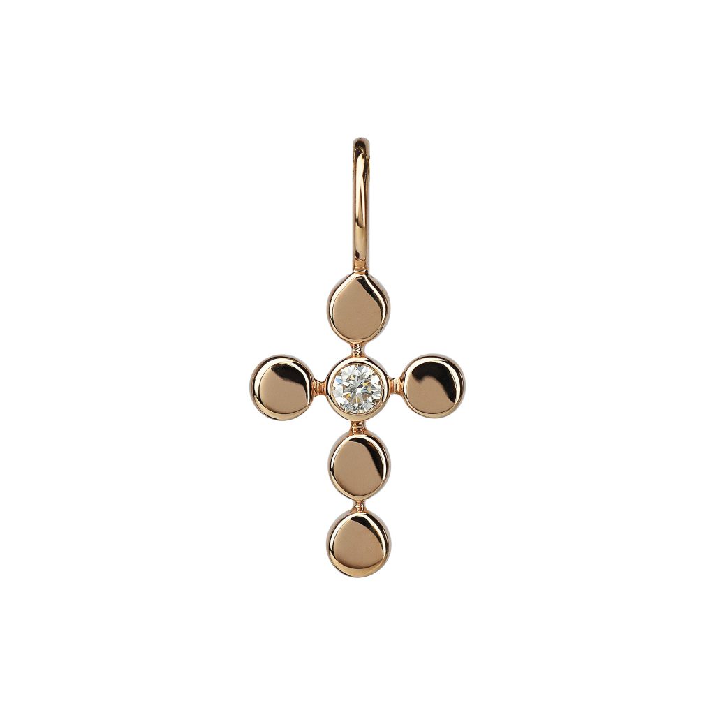 pendentif croix, diamant, or rose