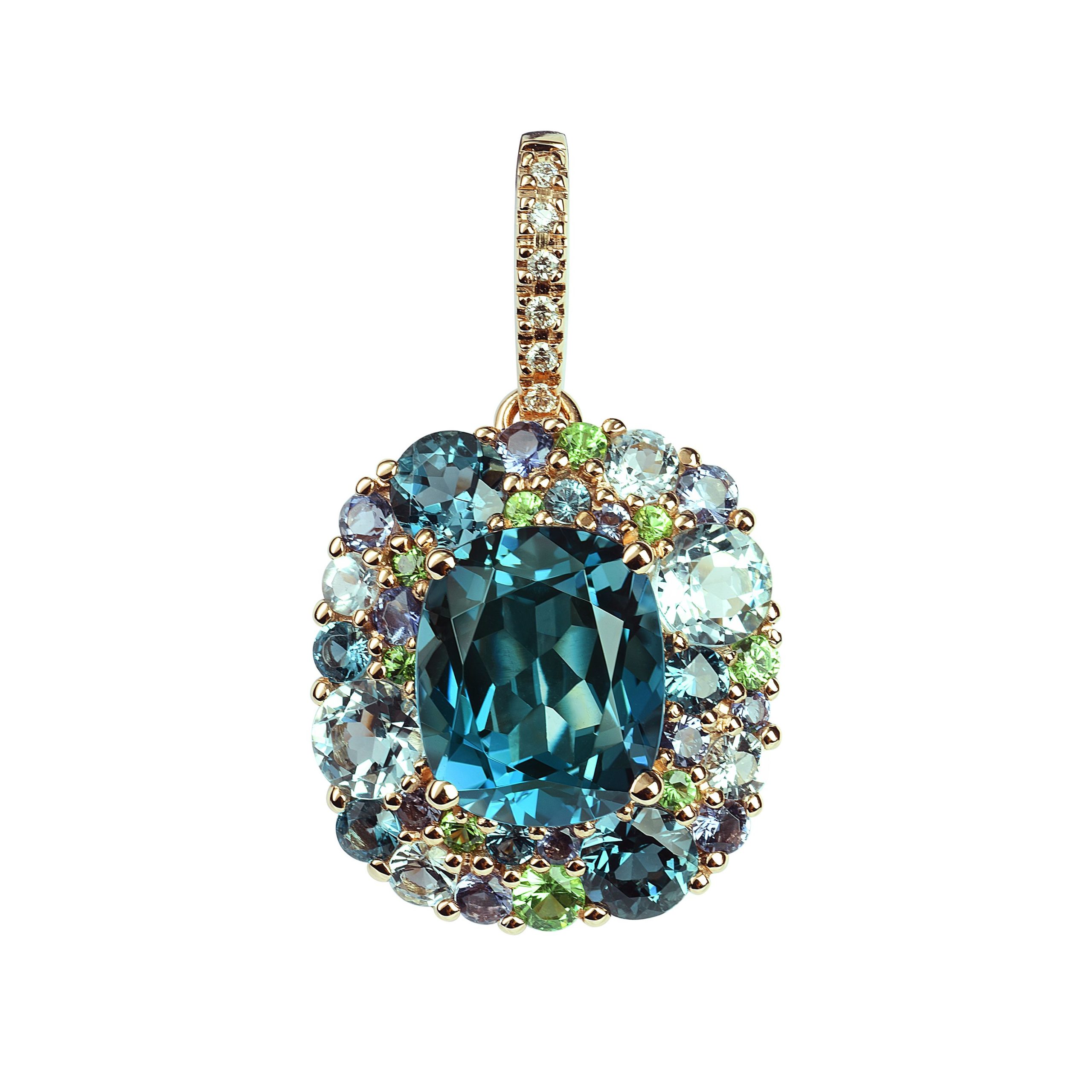 pendentif topaze london, belière diamant, or rose