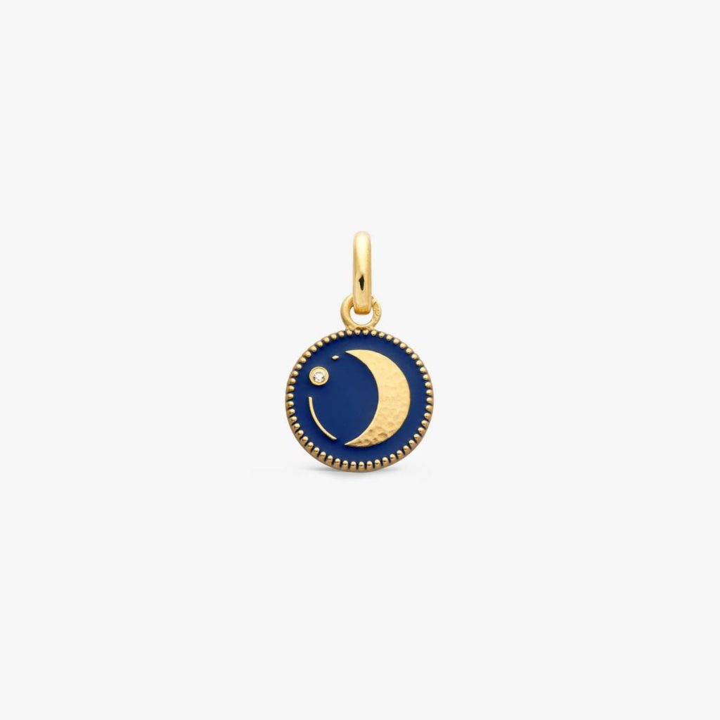 pendentif lune, émail bleu marine et diamant, or jaune