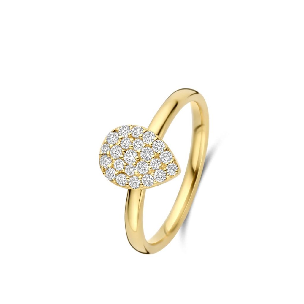 bague eolo forme poire, pavée diamants, or jaune, t 54