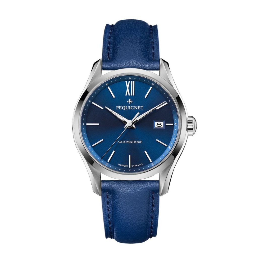 montre Élégance, cuir bleu