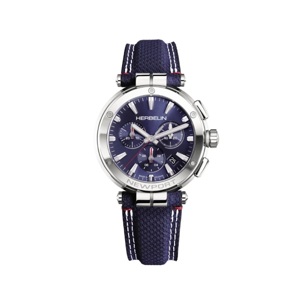 montre chrono newport, textile bleu et cuir