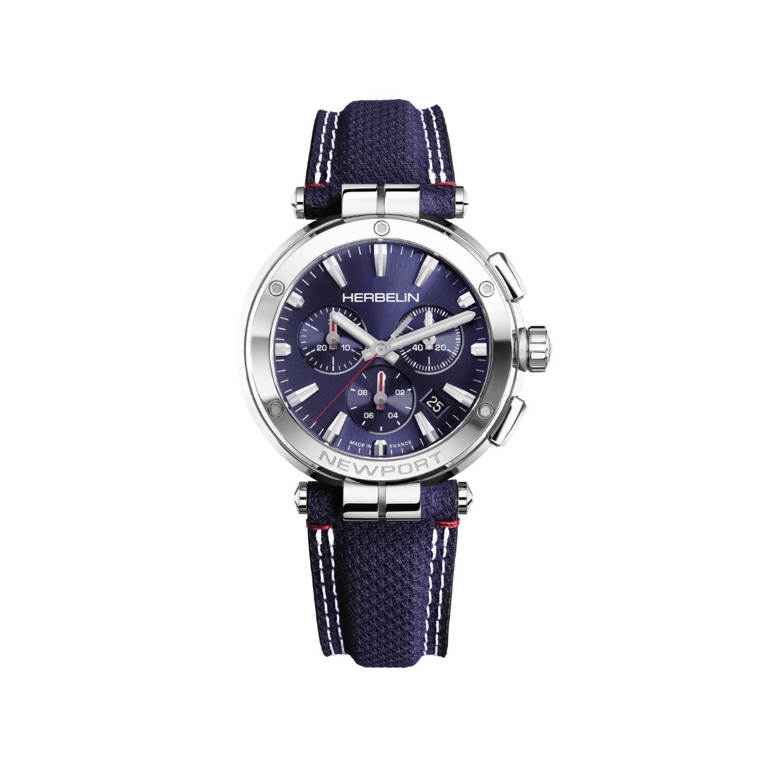 montre chrono newport, textile bleu et cuir