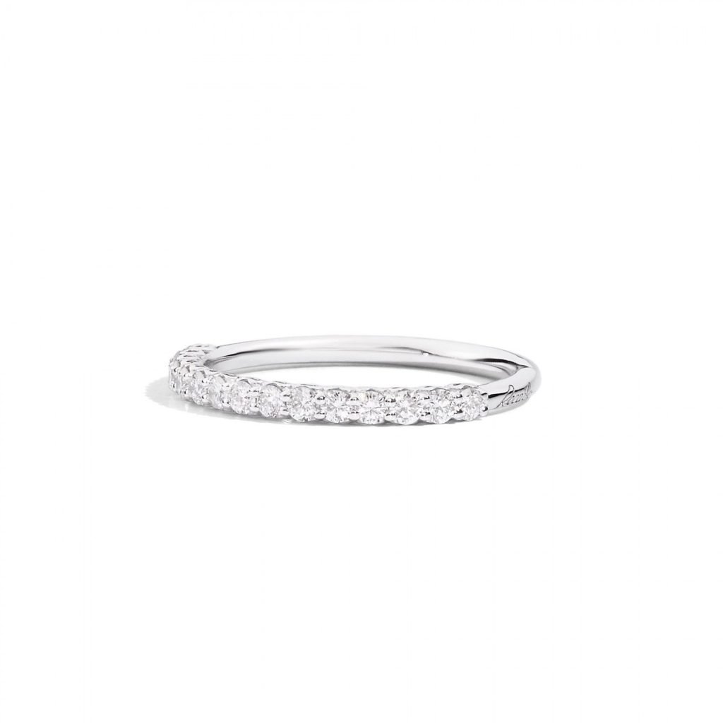 alliance anniversary, demi tour pavé diamants, or blanc, t 52