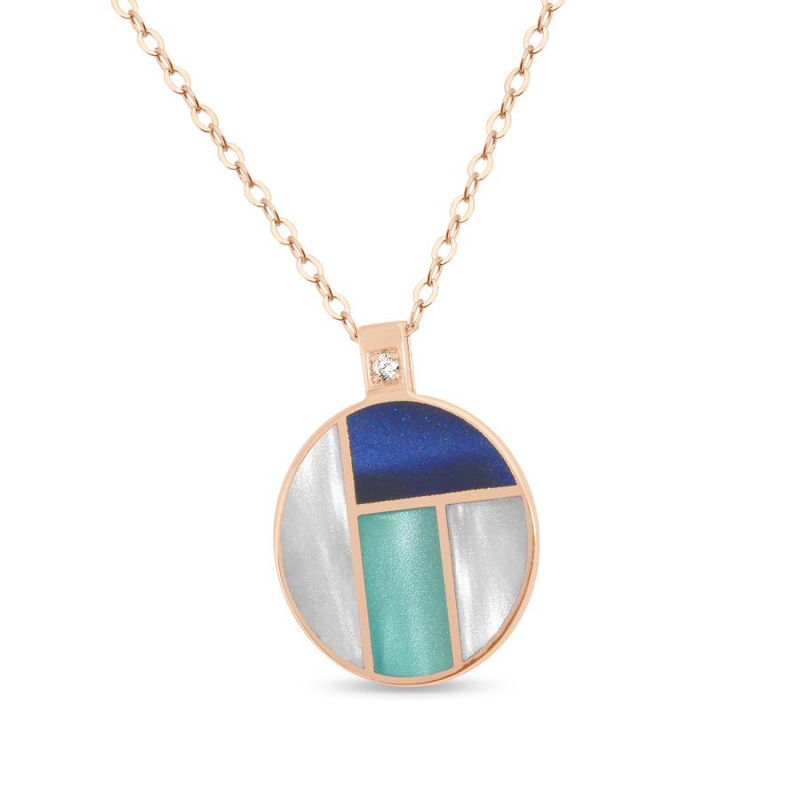 collier rond, résine et diamant, or rose