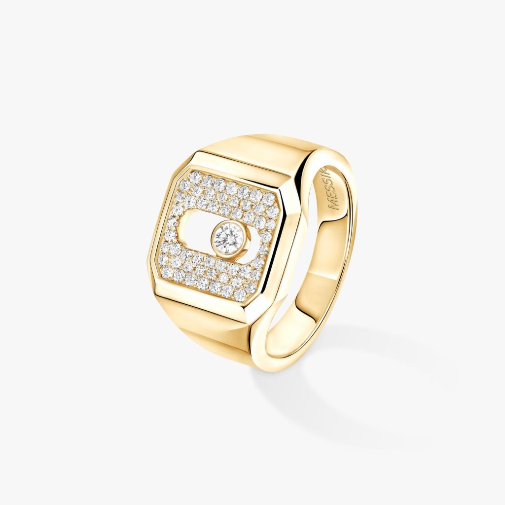 chevalière move joaillerie pavée diamants, or jaune, t 56