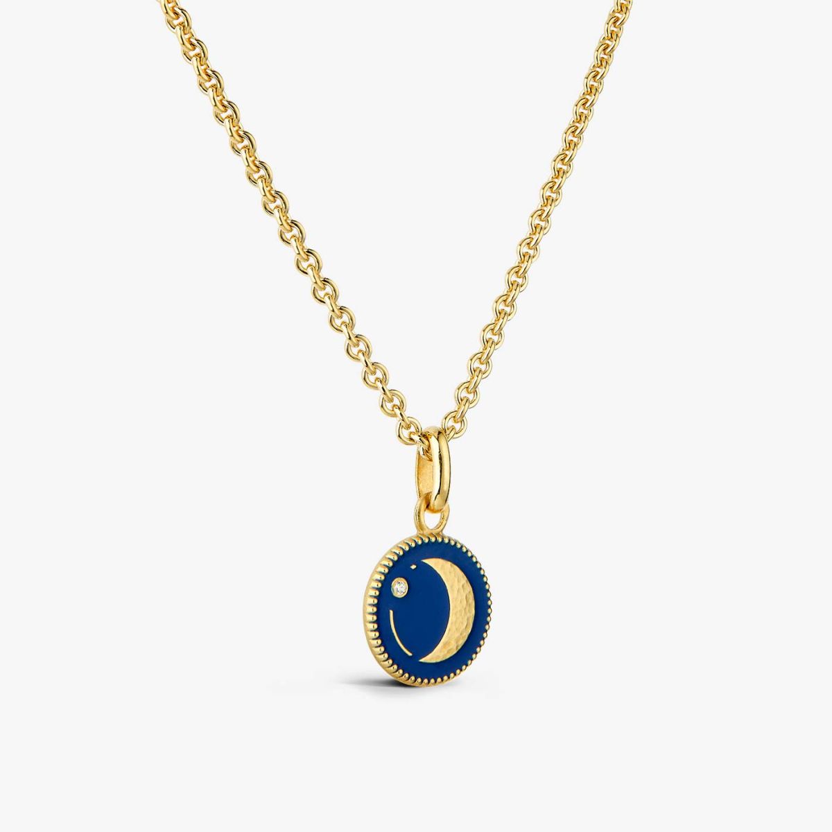 pendentif lune, émail bleu marine et diamant, or jaune