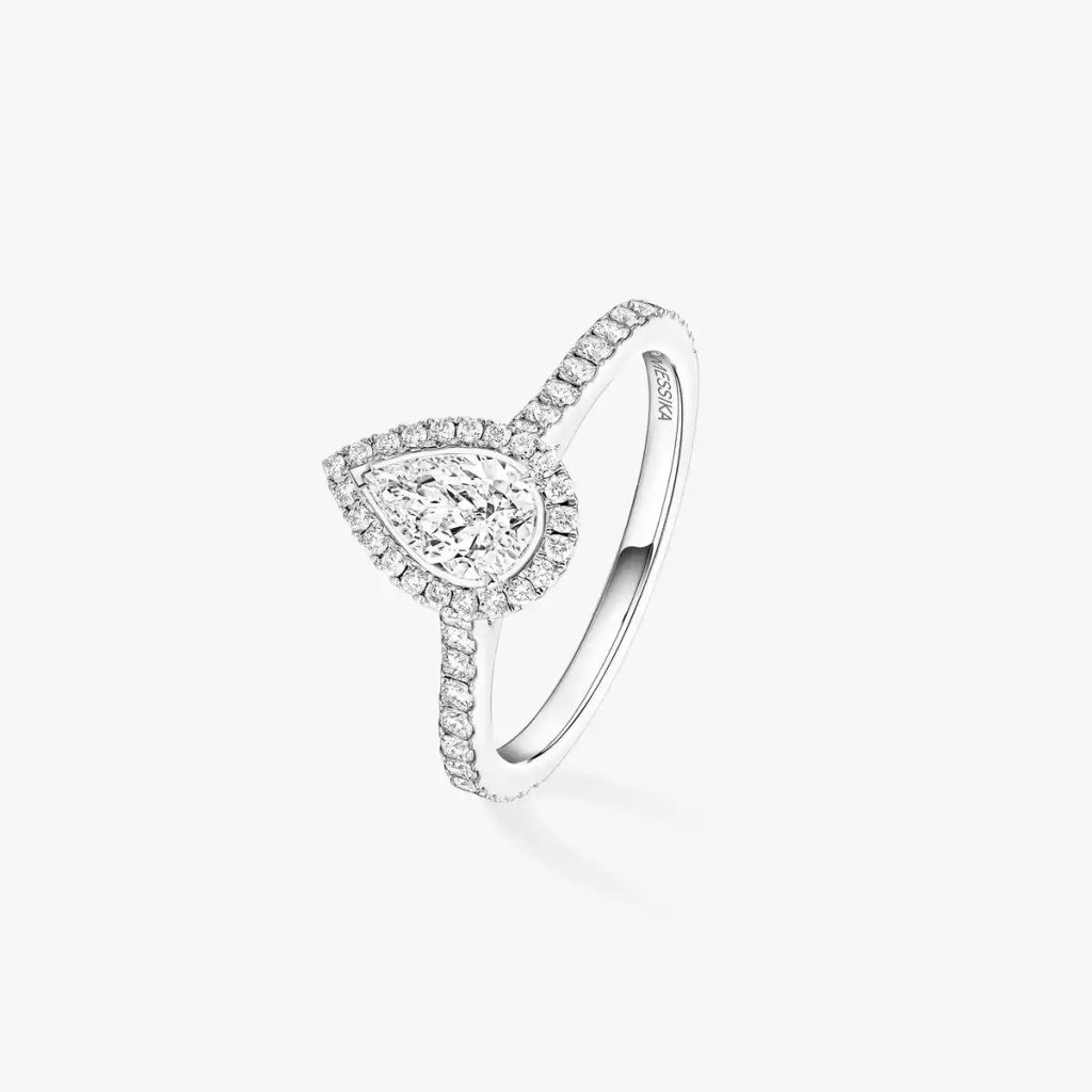 bague joy, diamant poire, or blanc, t 54