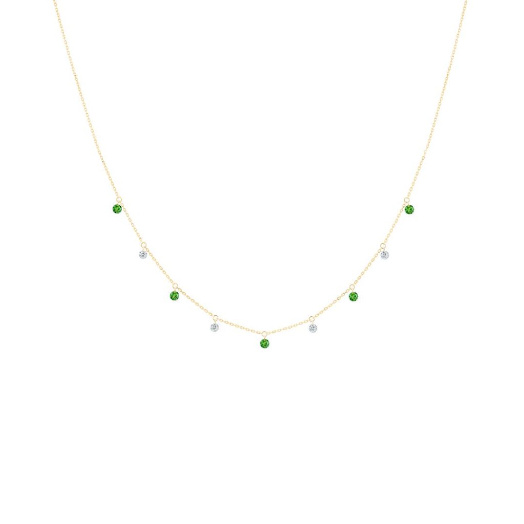 collier mini rivière confetti, diamants et tsavorites, or jaune
