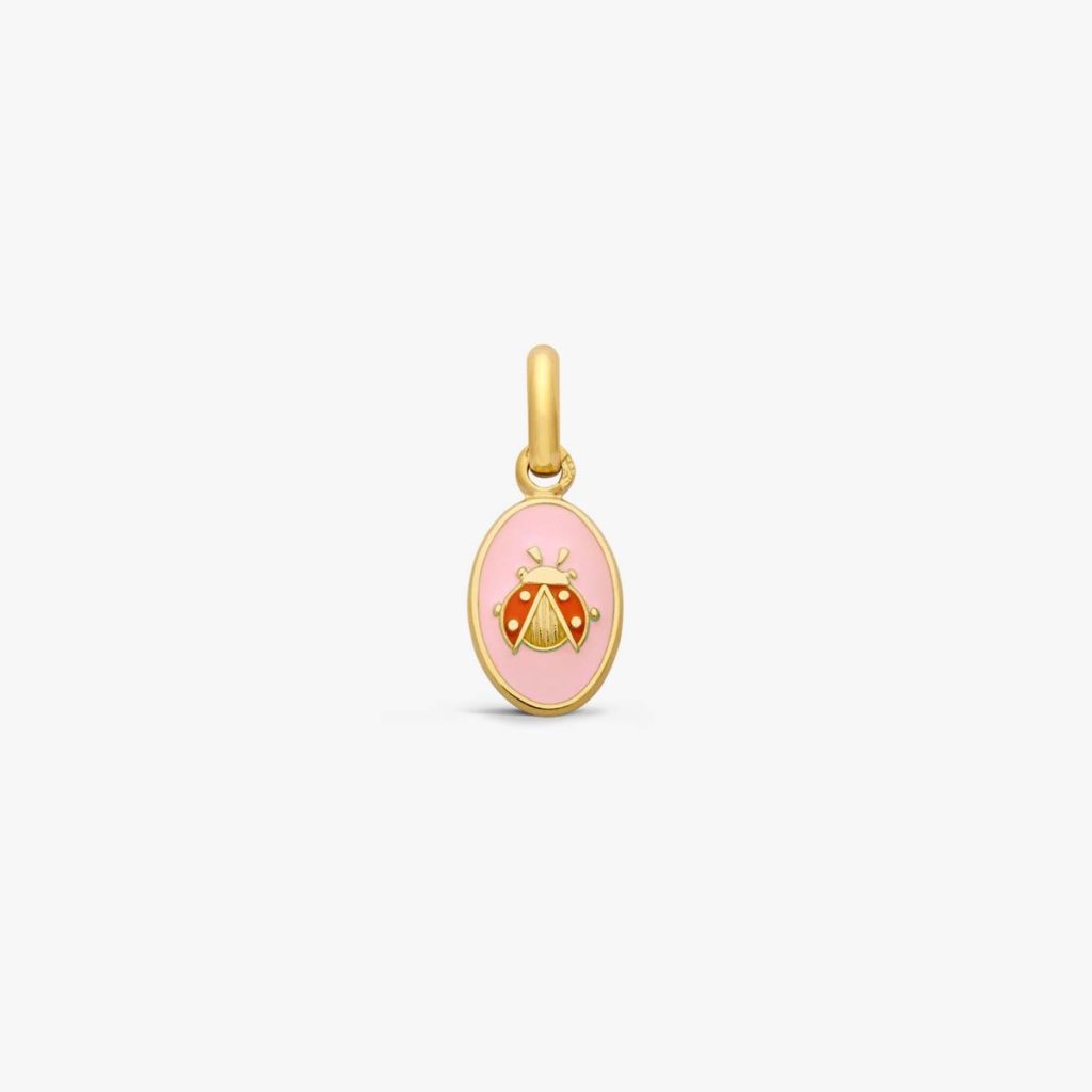 pendentif coccinelle, rose poudré, or jaune